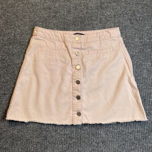 Forever 21 Button Up Jean Skirt Women Size Medium Frayed Denim PINK